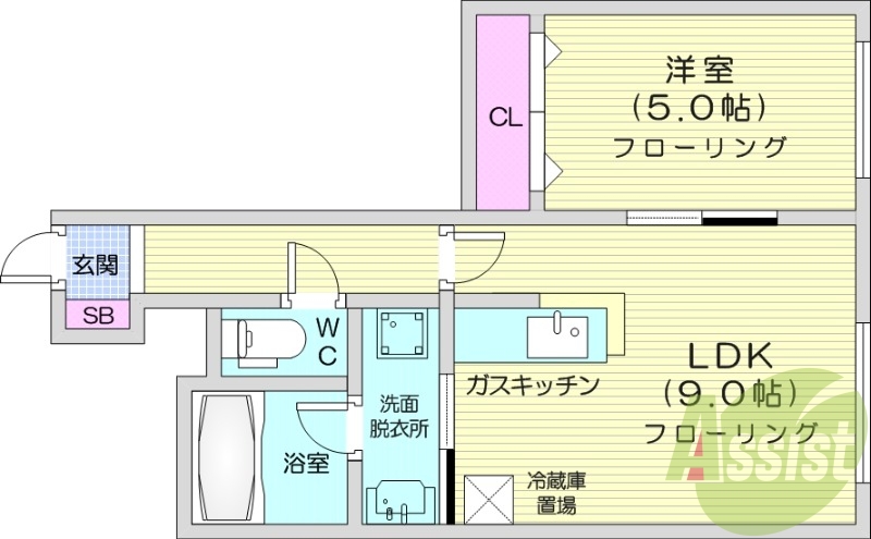 1LDK、クローゼット、シューズボックス、独立洗面台