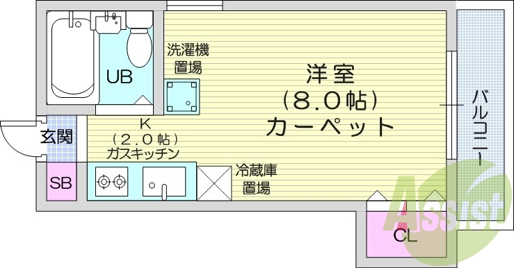1K、都市ガス、エアコン、システムキッチン、収納スペース