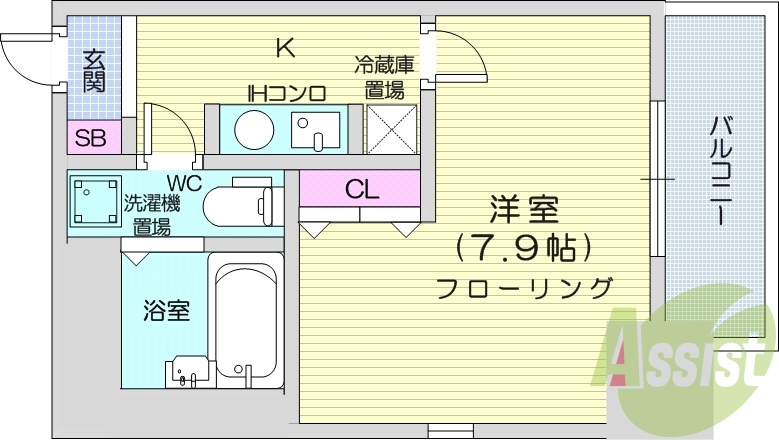 1R、オートロック、灯油暖房、シャワートイレ