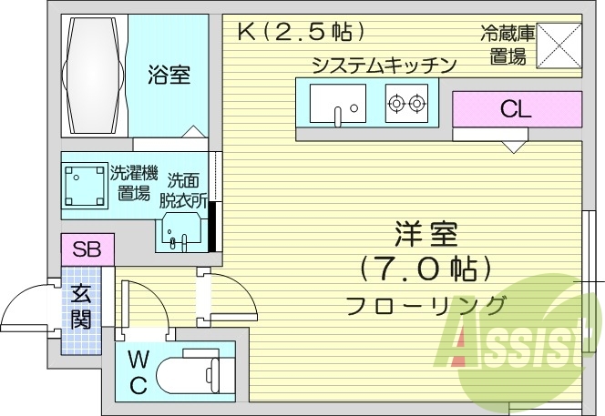 1K、エアコン、システムキッチン、TVモニターホン