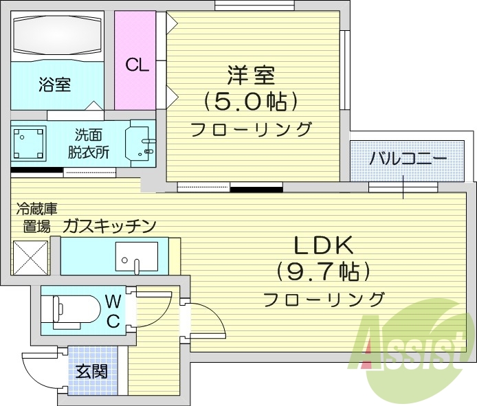 １LDK、シャワートイレ、オートロック、灯油暖房