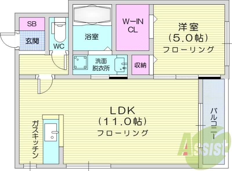 1LDK、ウォークインクロゼット、ネット無料、独立洗面台