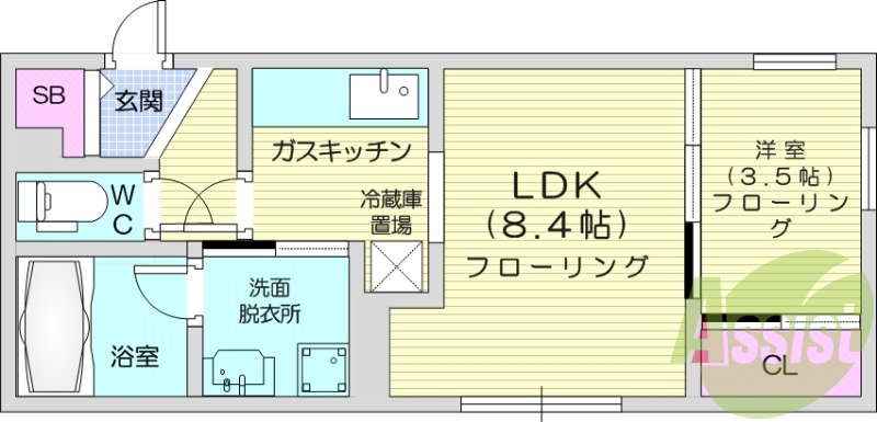 1LDK、エアコン、ガス暖房、ネット無料