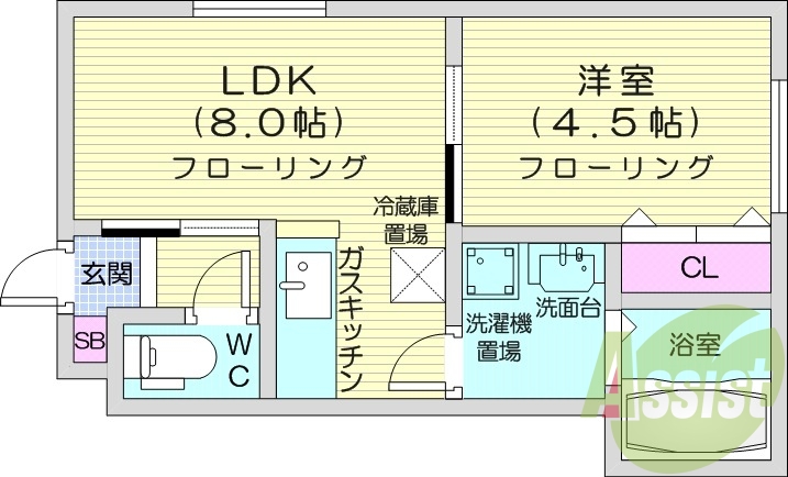 1LDK、独立洗面台、モニタ付インターホン、灯油暖房