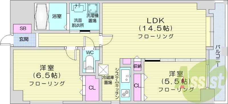 2LDK、追い焚き、オートロック、宅配ボックス