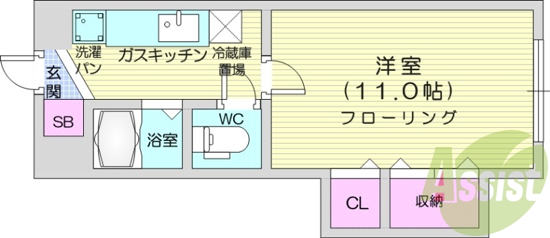 1K、オートロック、灯油暖房、シューズボックス