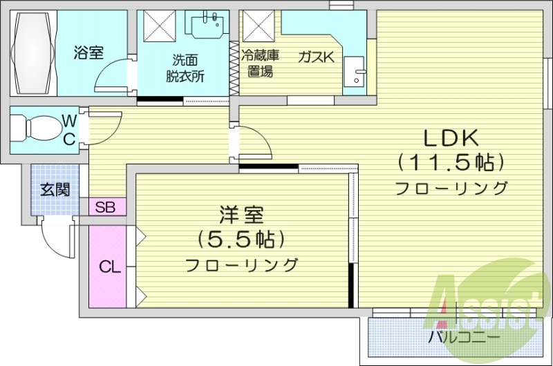 1LDK、灯油暖房、バルコニー、オートロック、防犯カメラ
