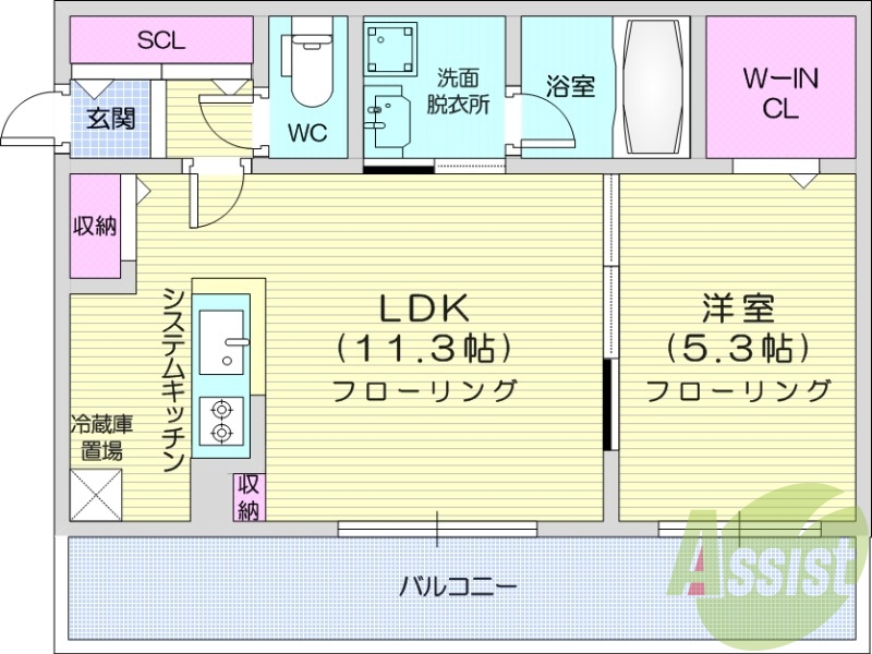 1LDK、エアコン、システムキッチン、ネット無料
