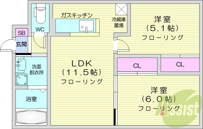 2LDK、灯油暖房、モニターホン、オートロック