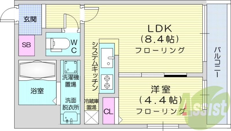 1LDK、収納、都市ガス、ネット無料、宅配BOX