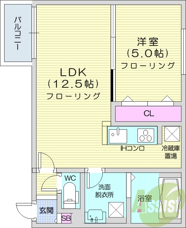 1LDK、都市ガス、オートロック、追炊き