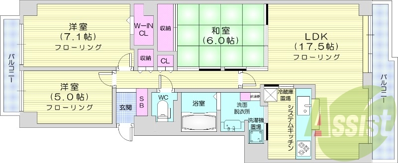 3LDK、都市ガス、エアコン、食器洗い乾燥機
