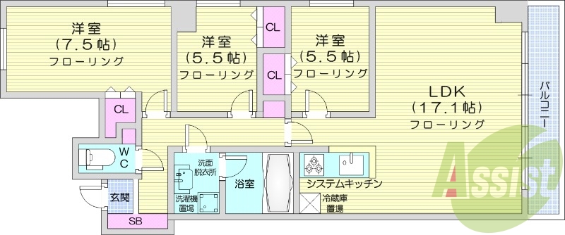 3LDK、システムキッチン、ペット可、灯油暖房