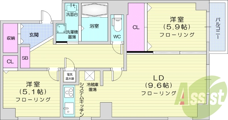 2LDK、エアコン、オール電化、追い炊き