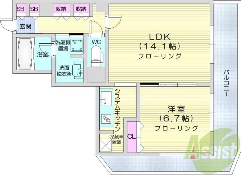 1LDK、収納スペース、シューズボックス、