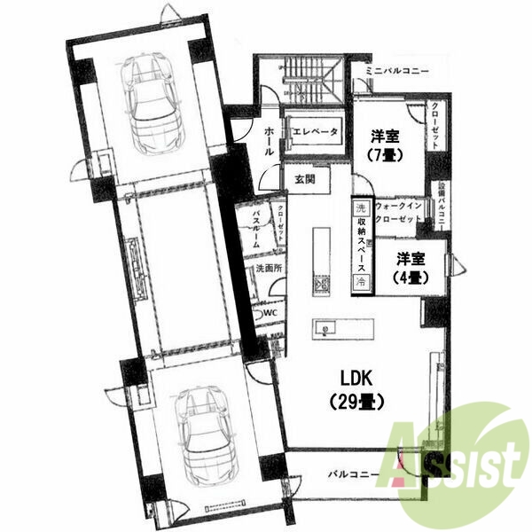 2LDK、駐車台場込み、都市ガス、アイランドキッチン