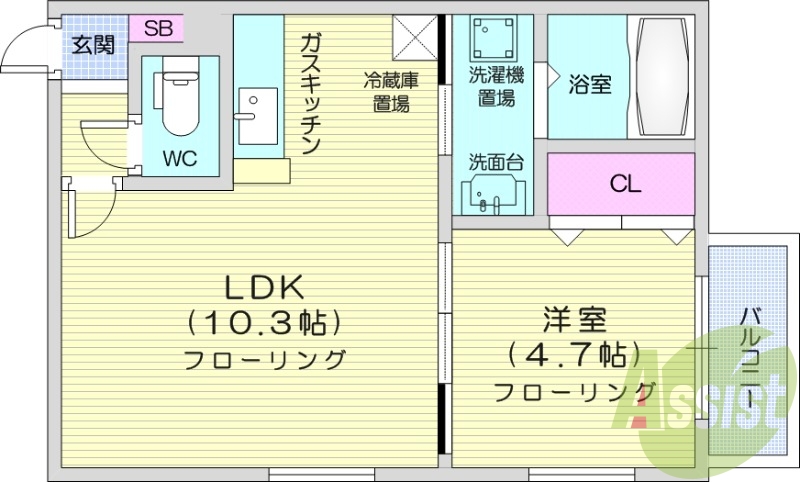1LDK、エアコン、灯油暖房、バルコニー