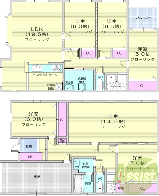 6LDK、車庫、エアコン、独立洗面台、灯油ボイラー