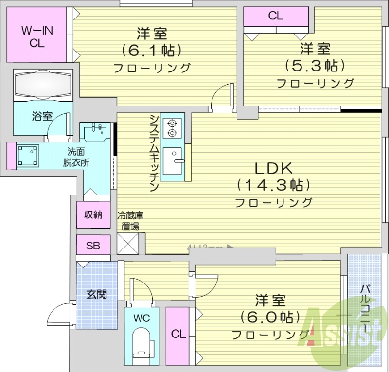 3LDK、エアコン、都市ガス、ペット飼育可