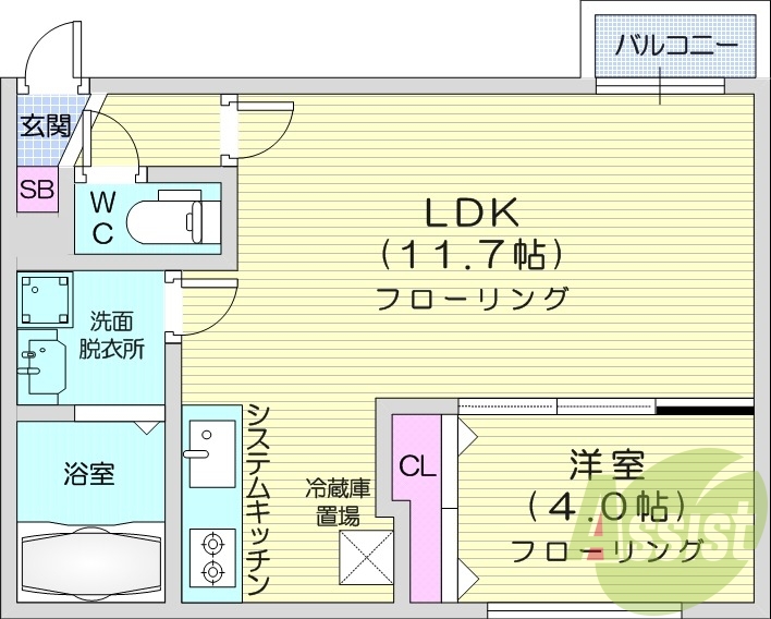 1ＬＤＫ、エアコン、都市ガス、ネット無料