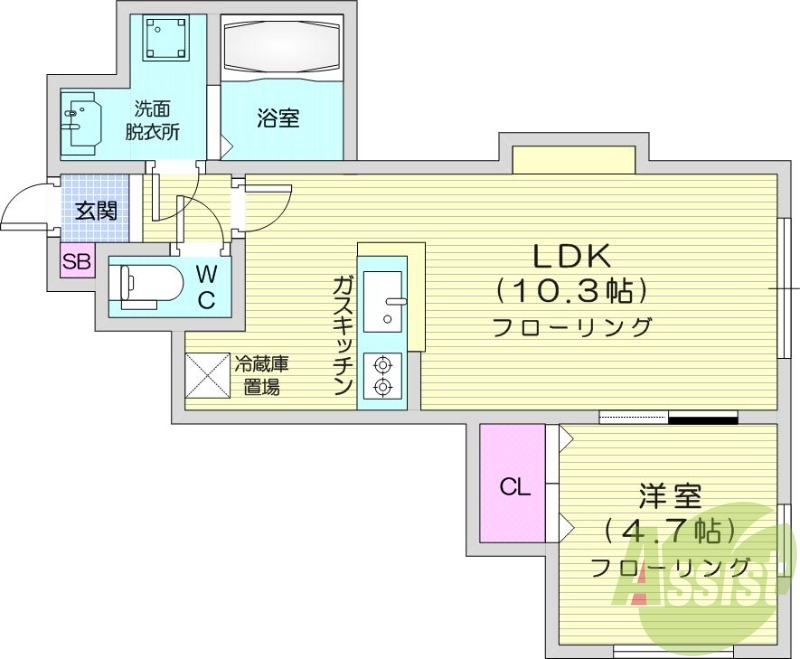 1LDK、TVモニターホン、独立洗面台