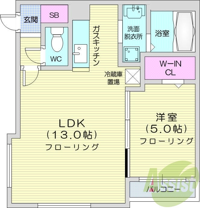 1LDK、浴室乾燥機、TVモニターホン、オートロック