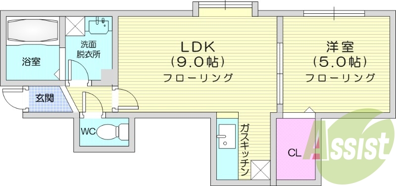 1LDK、ネット無料、灯油暖房、角部屋、モニターホン