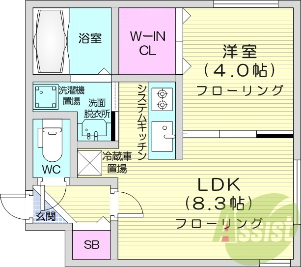 1LDK、エアコン、ネット無料、浴室乾燥機