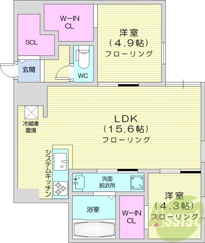 2LDK、エアコン、都市ガス、ネット無料