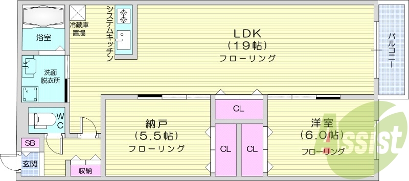 1SLDK、エアコン、都市ガス、システムキッチン