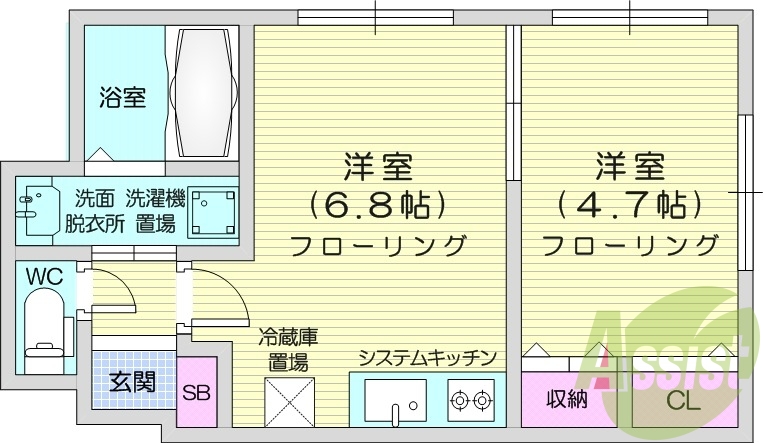 1LDK、オートロック、灯油FF暖房、システムキッチン