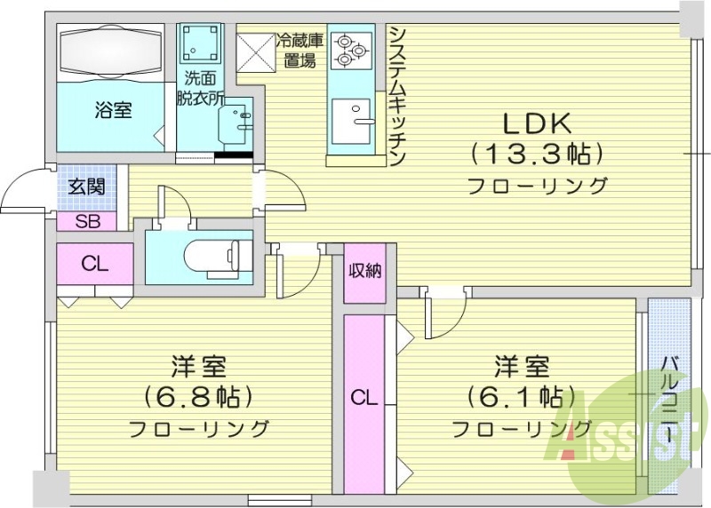 2LDK、オートロック、宅配BOX、オートロック、