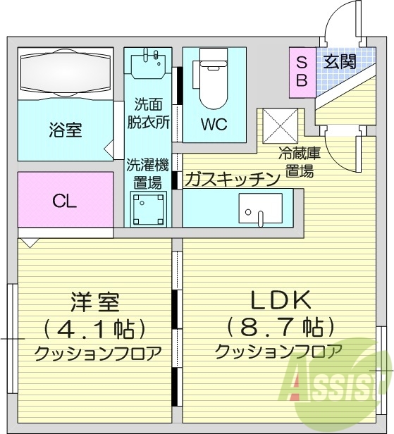1LDK、オートロック、モニターホン、灯油FF暖房