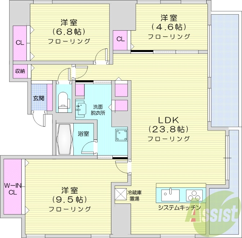 3LDK、エアコン、追い焚き、ウォシュレット