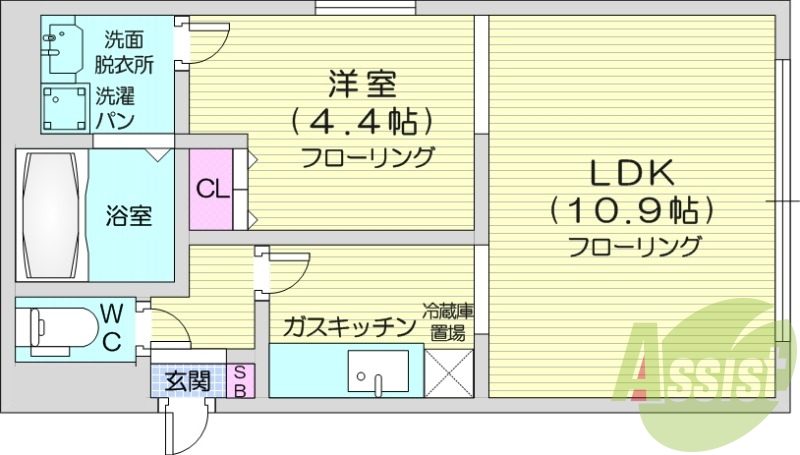 1LDK、クローゼット、洗面脱衣所、ウォシュレット付