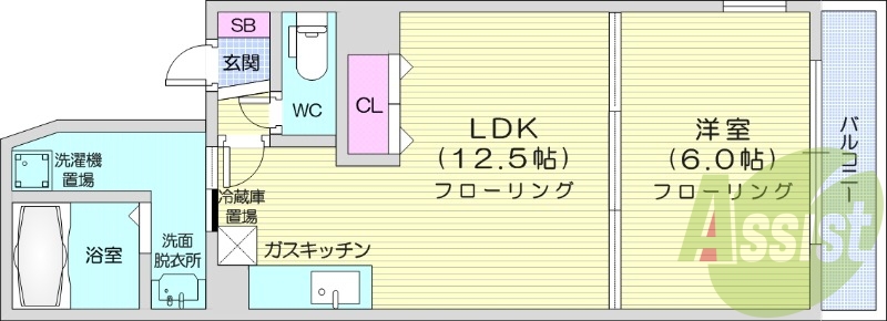 1LDK、バストイレ別、クローゼット、シューズボックス