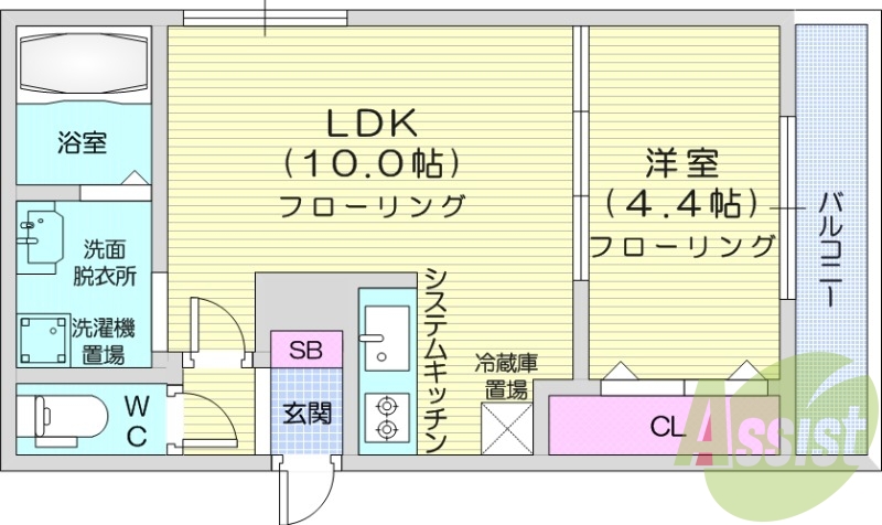 1LDK、エアコン、独立洗面台、ネット使用料不要