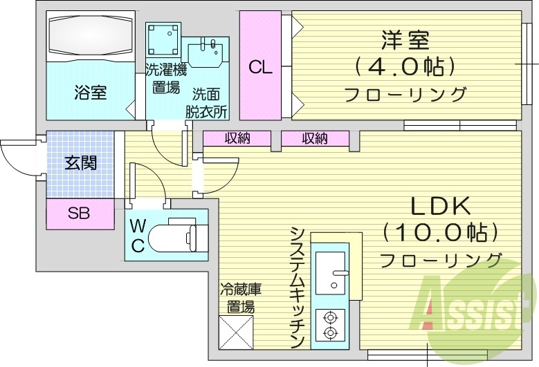 1LDK、エアコン、独立洗面台、ネット使用料不要