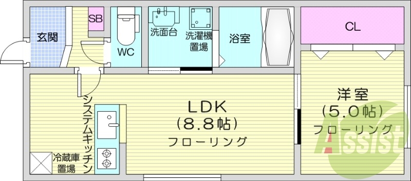 1LDK、エアコン、浴室乾燥機、灯油暖房、ネット使用料不要