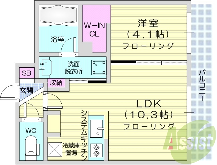 1LDK、エアコン、システムキッチン、宅配ボックス