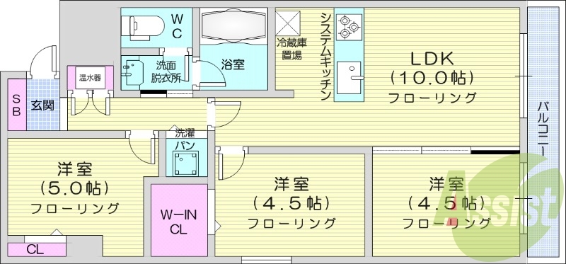 3LDK、エアコン、分譲タイプ、浴室乾燥機