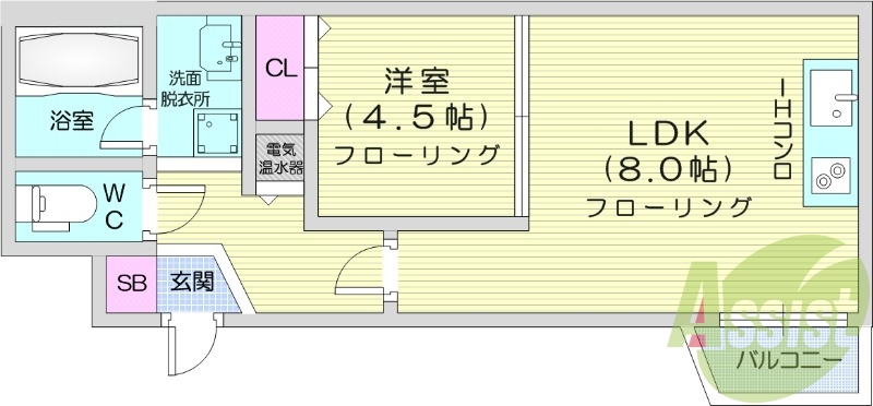 1LDK、収納、バストイレ別、洗面脱衣所、オール電化