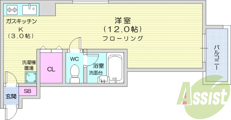 1R、バス・トイレ別、バルコニー、エレベーター