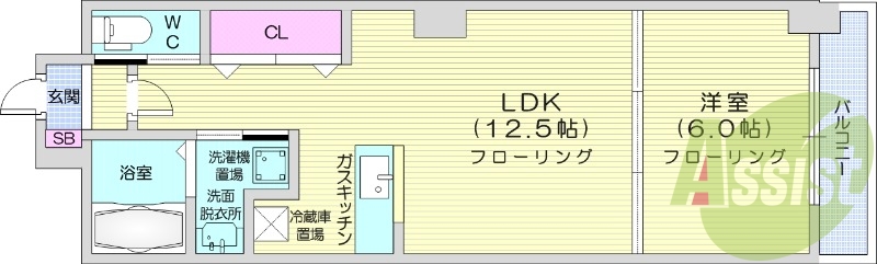 1LDK、バストイレ別、クローゼット、シューズボックス