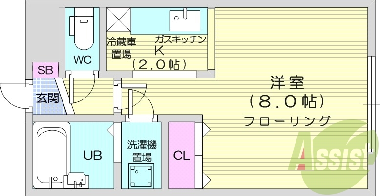 1K、灯油暖房、洗面台、バス・トイレ別、モニタ付インターホン