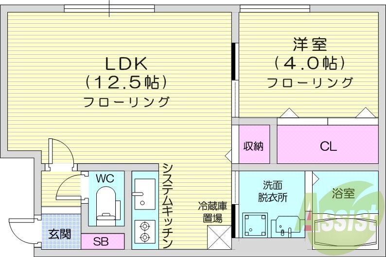 1LDK、エアコン、システムキッチン、浴室乾燥機