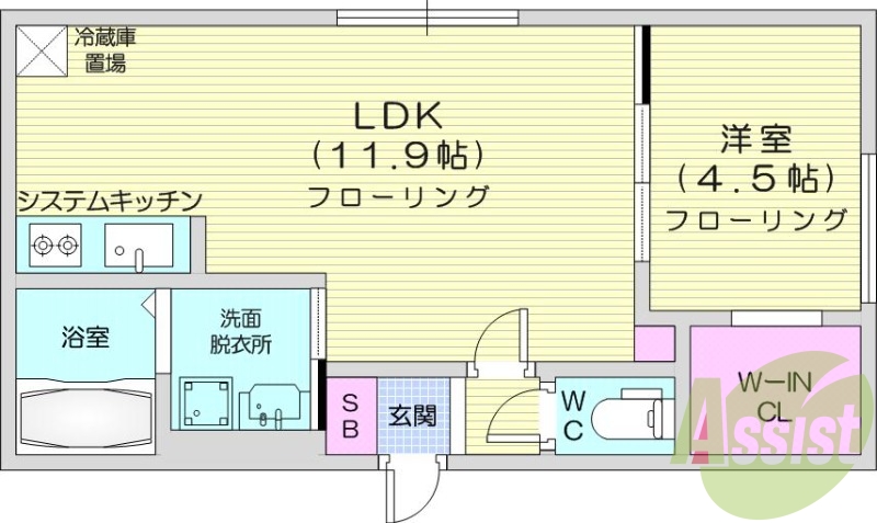 1LDK、エアコン、システムキッチン、ネット無料