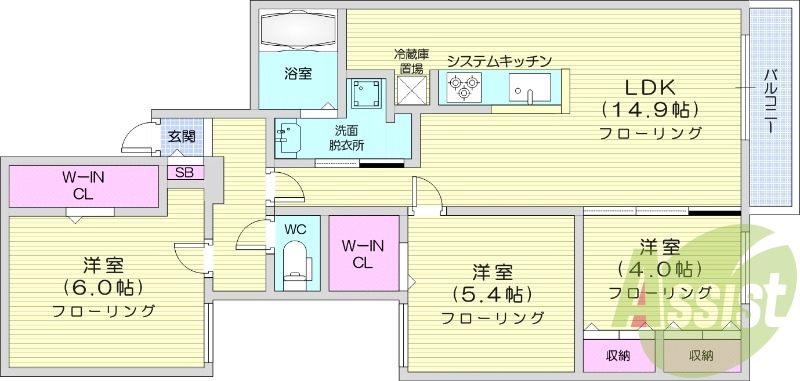 3LDK、都市ガス、エアコン、追い焚き、浴室乾燥機