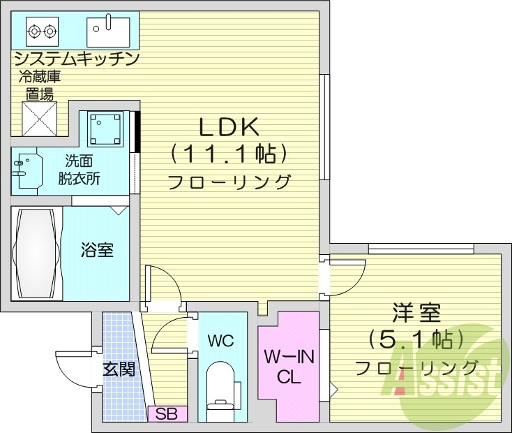1LDK、エアコン、システムキッチン、ペット可