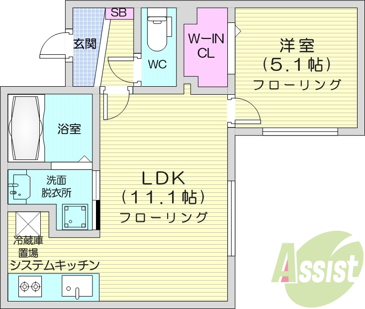 1LDK、エアコン、システムキッチン、ペット可